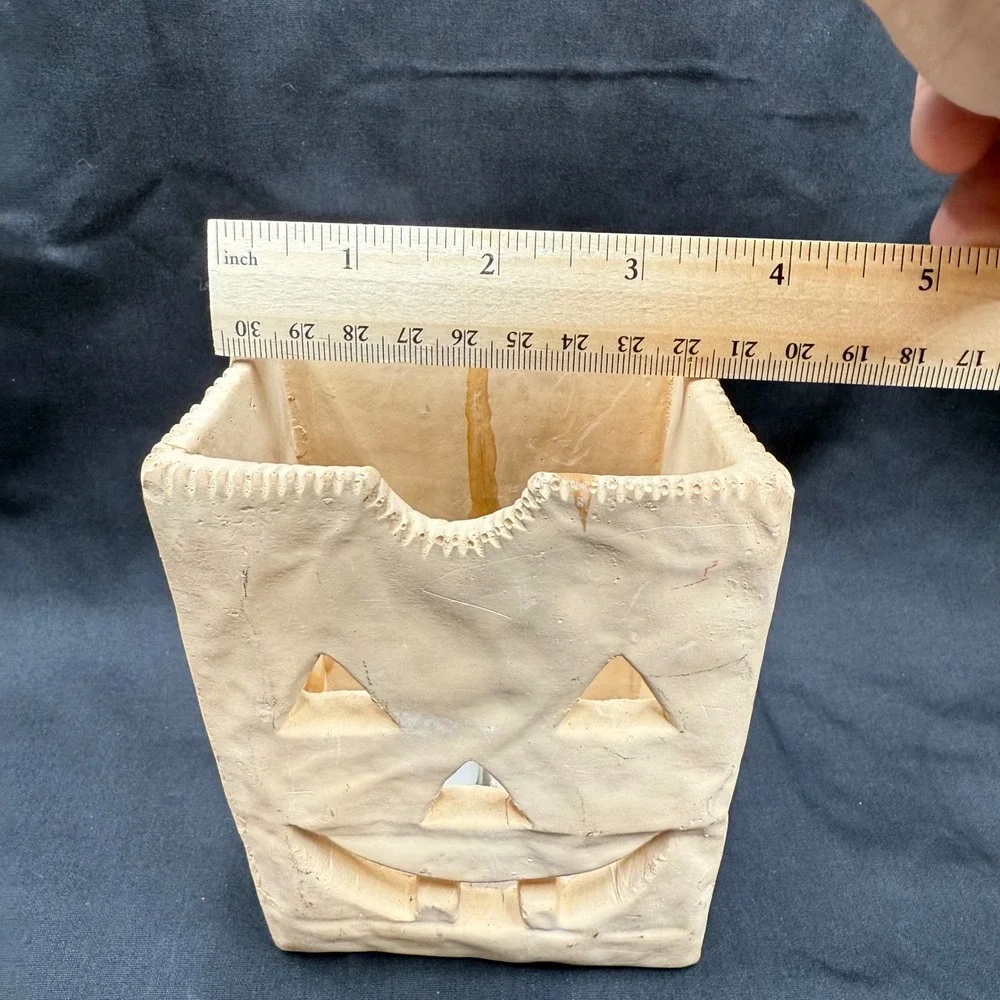 Vintage Ceramic Jack-O-Lantern Paper Bag Luminary Tan Halloween Decor